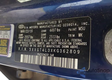 2019 Kia Optima S из США, поврежденный, VIN 5XXGT4L3XKG362809